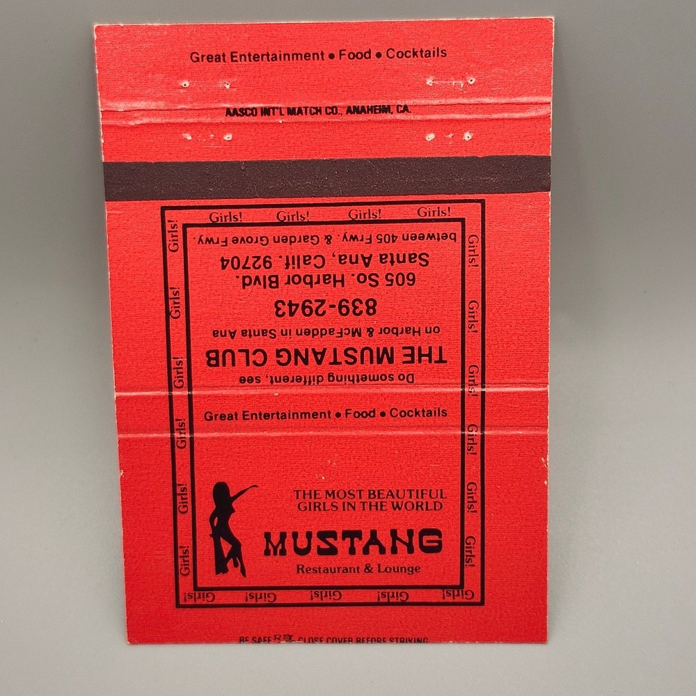 Mustang Club Santa Ana CA Vintage Matchbook Adult Entertainment Nightclub